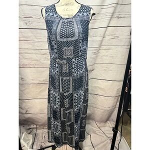 Talbots Petites Navy Blue Patchwork Bandana Paisley Maxi Dress Sleeveless 12P